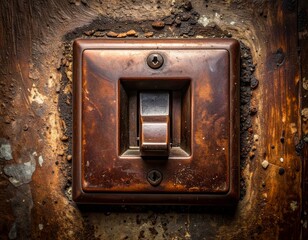 Vintage Switch: A close-up view of an antique light switch, showcasing the textures of age and wear. The switch, with its simple design, stands out against the weathered surface, symbolizing time.