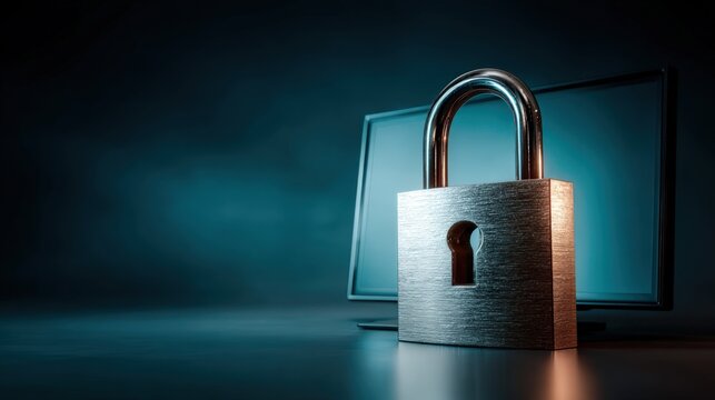 Digital security protecting data on monitor, copy space - Powered by Adobe