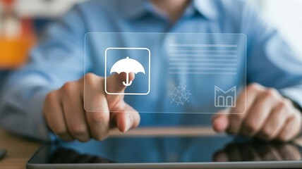 A person interacting with a digital insurance interface on a tablet