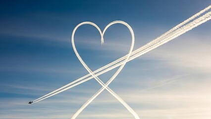 Heart Shaped Plane Trails in a Clear Blue Sky