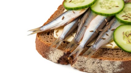 Hearty Latvian Rye Bread Sandwich with Fresh Fish and Cucumber Topping
