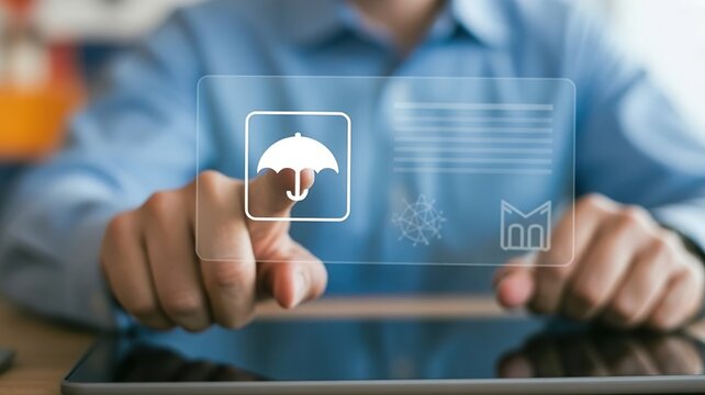A person interacting with a digital insurance interface on a tablet - Powered by Adobe