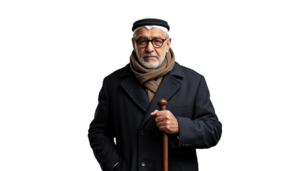 An elderly man standing on transparent background