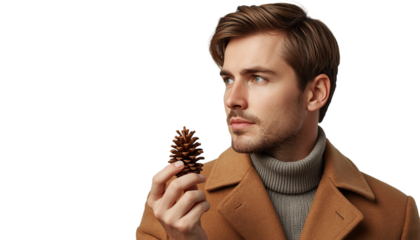 A man holding a pinecone on transparent background
