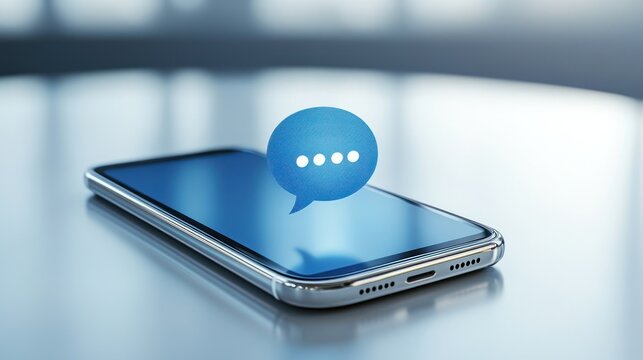 Smartphone displaying chat speech bubble communication notification, copy space - Powered by Adobe