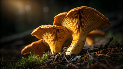 Wild Chanterelle Mushrooms Extreme Macro Luxury Dark Moody Gourmet Texture