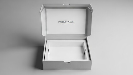 Open White Product Box Mockup with 'PRODUCT NAME' Placeholder
