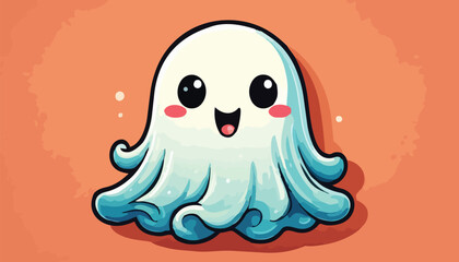 Obraz premium Adorable Cartoon Ghost with Big Eyes and a Cheerful Smile.