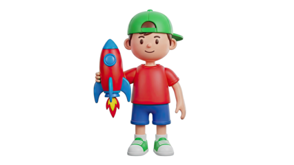 Boy Holding a Toy Rocket with Flames