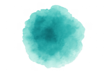 Abstract turquoise watercolor paint blot splash transparent background