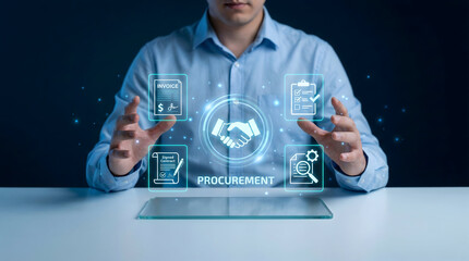 Digital Procurement and Supply Chain Management Concept with Holographic Business Icons