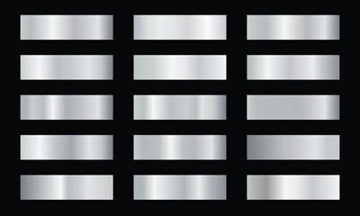 Set of silver metallic gradient template design decoration on black background