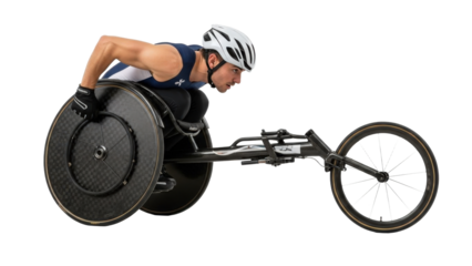 Athlete in a sleek racing wheelchair in action on a transparent background isolated on transparent background