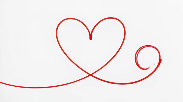 Continuous red line drawing animating into a minimalist heart shape on a white background, symbolizing love and cardiology concepts.