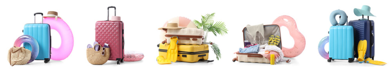 Set of traveler accessories on white background © Pixel-Shot