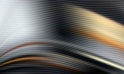 abstract background with fine white curved lines sweeping across soft gradients of gray, blue, and amber.