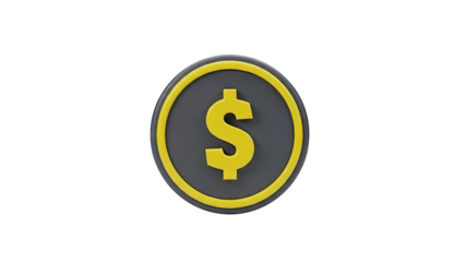 3D Render of a Dollar Coin with a Yellow Dollar Sign