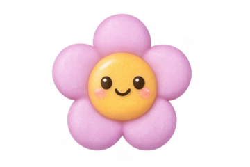 Cute smiling pink flower cartoon character 3d rendering
