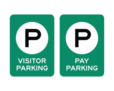 Professional Visitor and Pay Parking Signs - Vertical Green and White Facility Navigation Vector Graphics