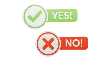 Green Yes Checkmark and Red No Cross Mark Buttons 3D