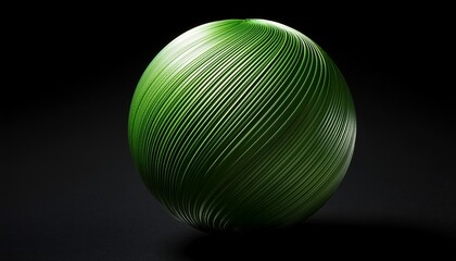 Abstract Green Sphere With Striped Textures On Black Background