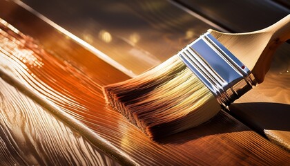 Applying Protective Finish On Wooden Surface With Brush In Sunlight