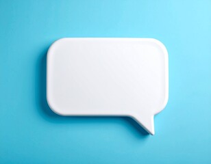 3D Rounded Rectangular White Speech Bubble on Blue Background: Minimalist Blank Chat Box for Professional Communication, Social Media UI Design, and Tech Support Illustration