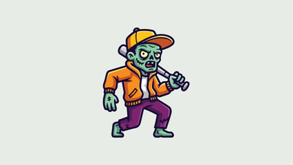 Cartoon Zombie Baseball Player with Bat Illustration.