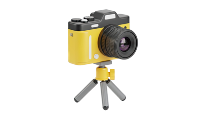 Yellow and Black Camera on a Mini Tripod