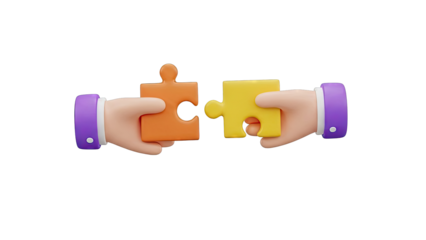 3D Cartoon Hands Connecting Puzzle Pieces