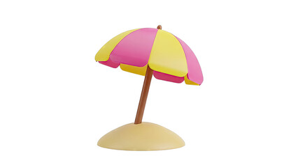Obraz premium 3D Pink and Yellow Beach Umbrella on a Sand Mound