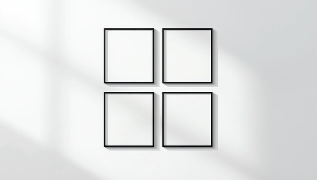 Mockup of four thin black 8x10 frames. 3D illustration