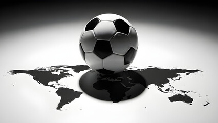 Soccer ball projecting world map shadow representing global attention and synchronized World Cup moments