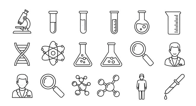 Collection of Science and Research Icons and Symbols.