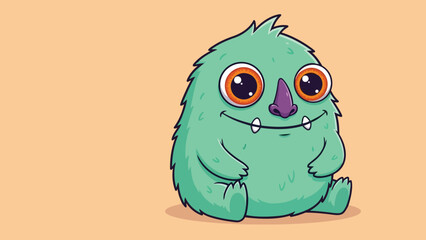 Adorable Green Monster Character Sitting with Big Eyes and Smile.