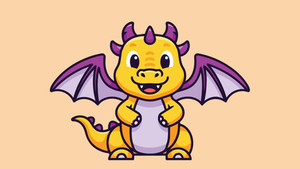 Adorable Cartoon Dragon with Purple Wings and Yellow Scales.