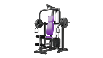 Home Gym Machine with Purple Upholstery and Weight Stack