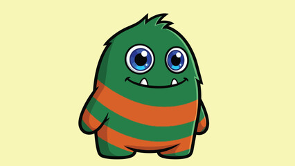 Cartoon Green Monster with Orange Stripes and Big Blue Eyes.