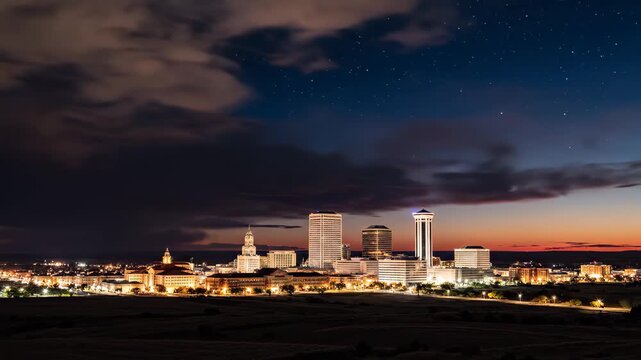 4K Video: City skyline sunset transition from day to night