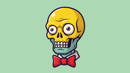 Cartoon Zombie Skull with Bow Tie Illustration.