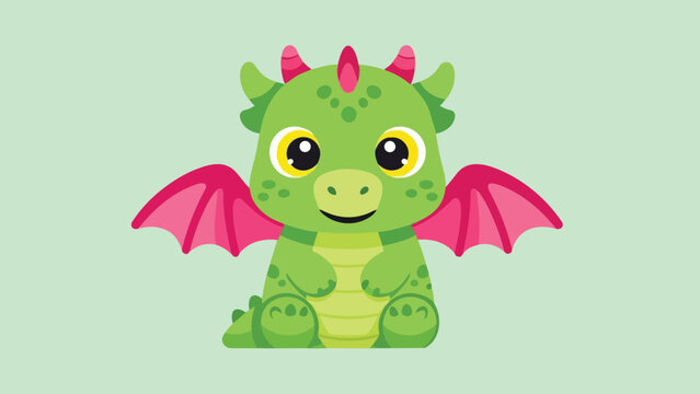 Adorable Green Dragon with Pink Wings and Horns Illustration.