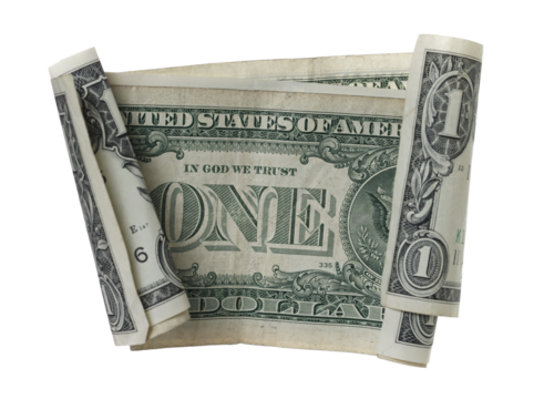 One dollar bill flying, isolated on white background, clipping - Powered by Adobe