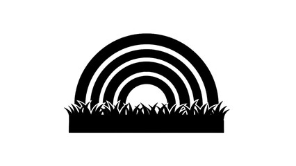 Vector illustration of a stylized rainbow arching over a patch of grass, on transparent background