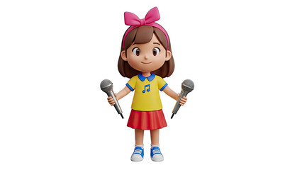 Animated Girl with Two Microphones