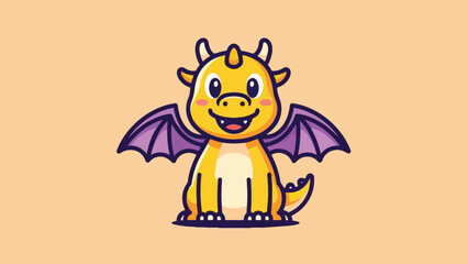 Adorable Cartoon Dragon with Purple Wings and Yellow Body.