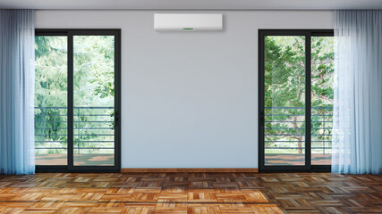 large luxury modern bright interiors room with air conditioning mockup illustration 3D rendering