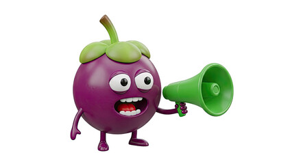 Cartoon Mangosteen Character with Megaphone