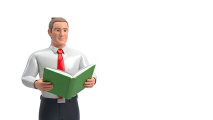 Cartoon Man in Shirt and Tie Reading a Book