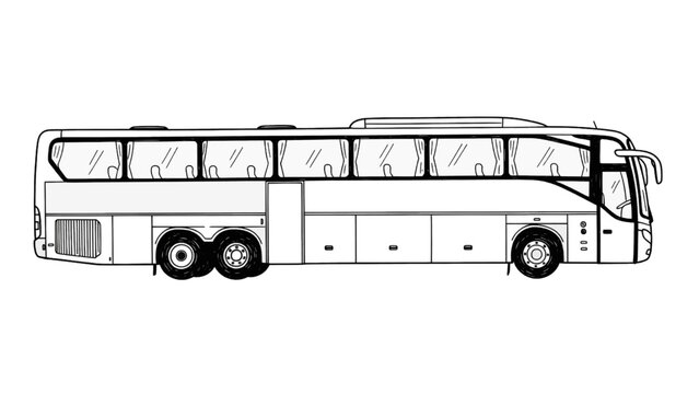 Vector illustration of a large tourist bus or coach, side profile, on transparent background