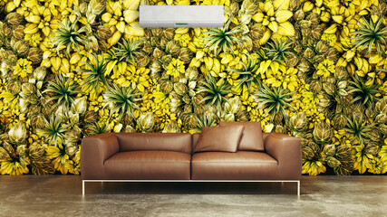 large luxury modern bright interiors room with air conditioning mockup illustration 3D rendering